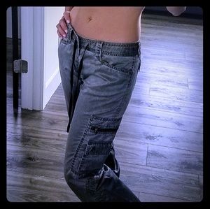 Express Metallic Grey Cargo Pants